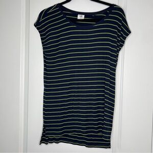 CAbi Ibiza Island Tunic Top Navy Blue Lime Green Striped Cap Sleeve Style 5333
